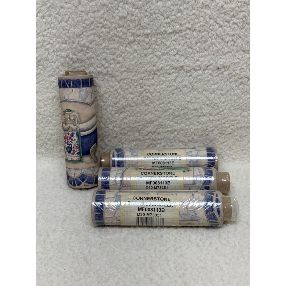 Cornerstone Wallpaper Border Bathroom Tub Blue Scalloped 4 Rolls Plus Partial